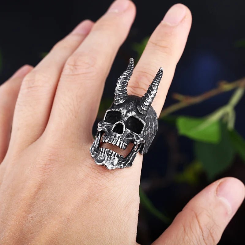 Deal With The Devil Skull Ring - Chrome Cult
