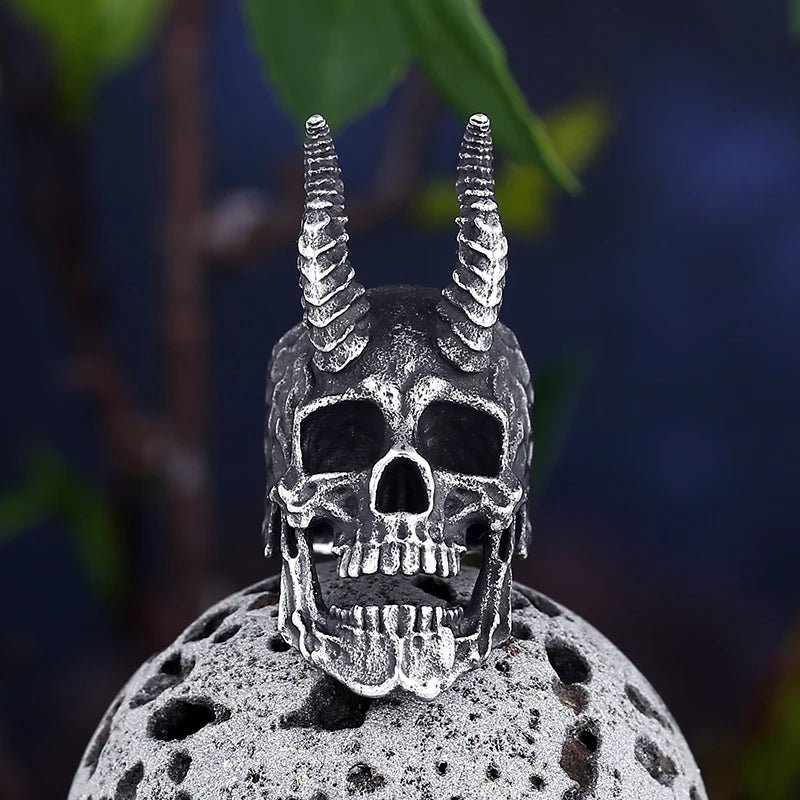 Deal With The Devil Skull Ring - Chrome Cult