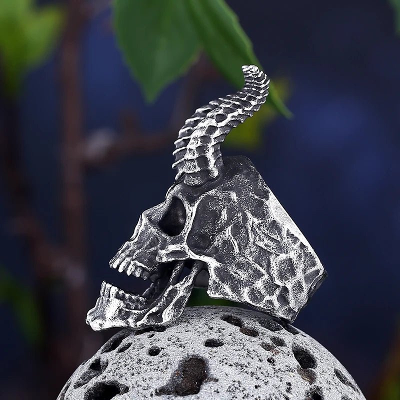 Deal With The Devil Skull Ring - Chrome Cult