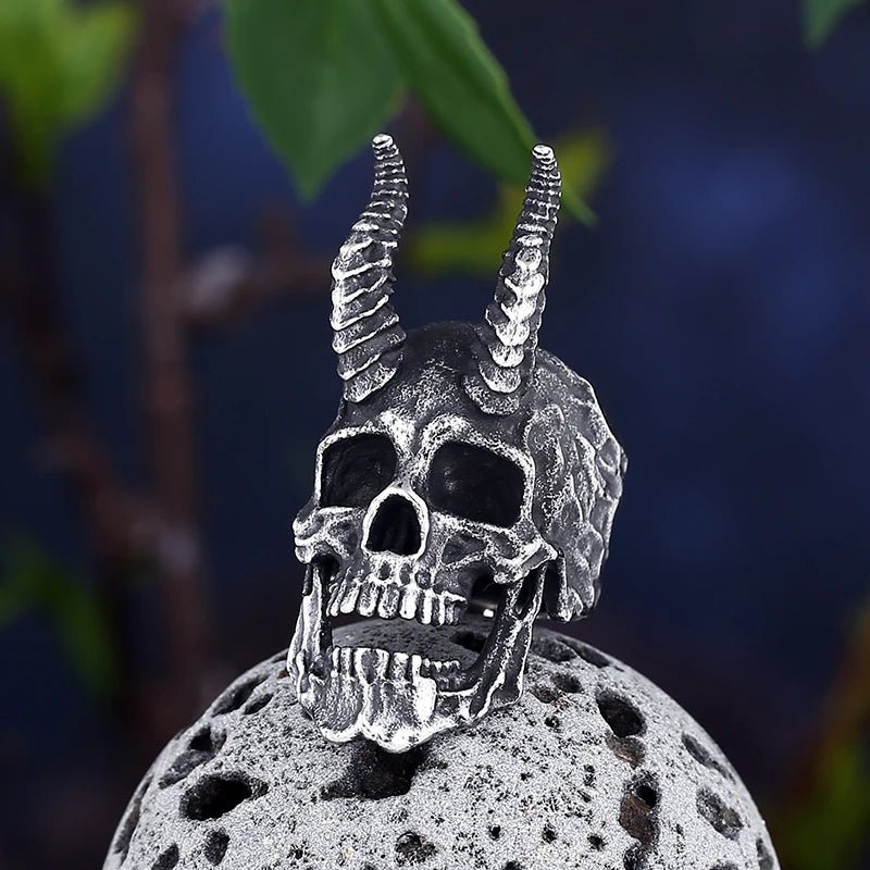 Deal With The Devil Skull Ring - Chrome Cult