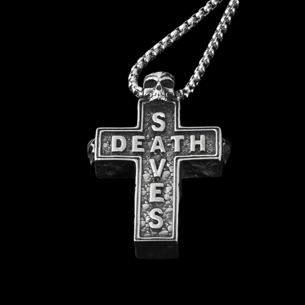 Death Saves Cross Skull Pendant - Chrome Cult