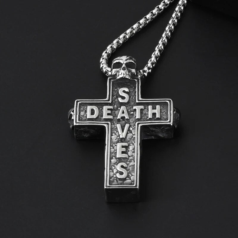 Death Saves Cross Skull Pendant - Chrome Cult