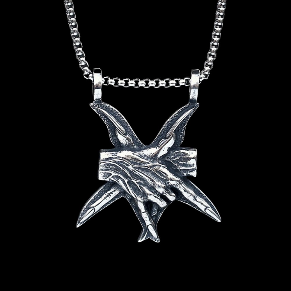 Devil Hands Pentagram Pendant - Chrome Cult