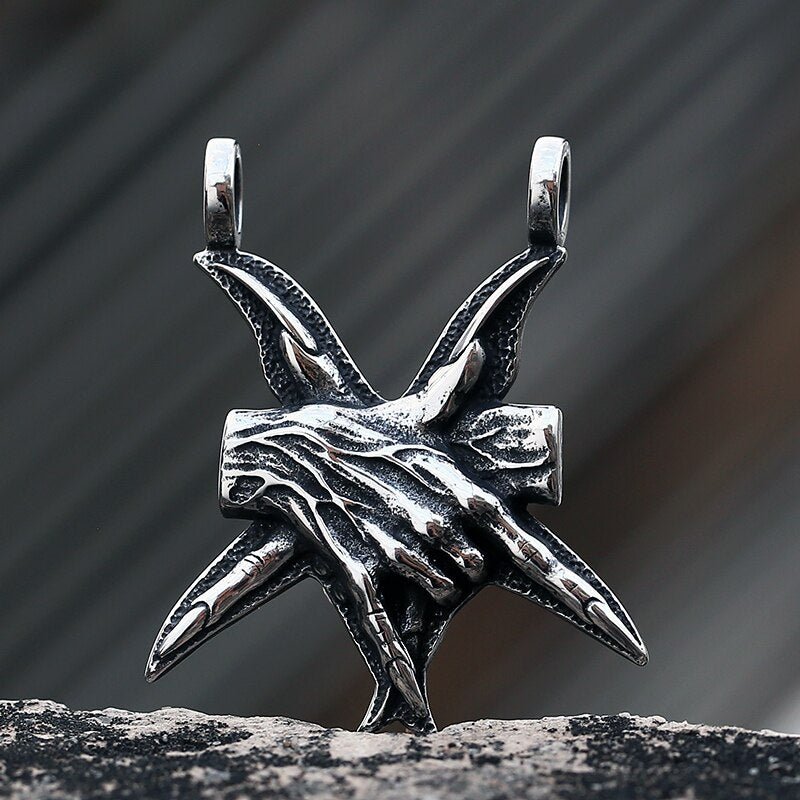 Devil Hands Pentagram Pendant - Chrome Cult