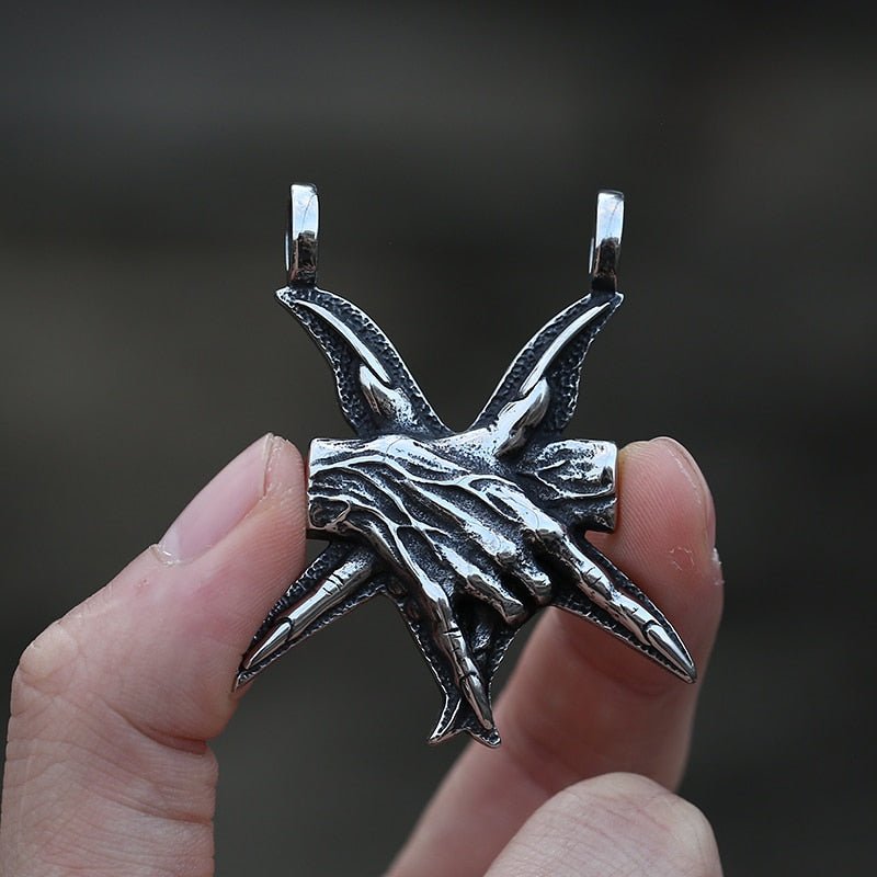 Devil Hands Pentagram Pendant - Chrome Cult