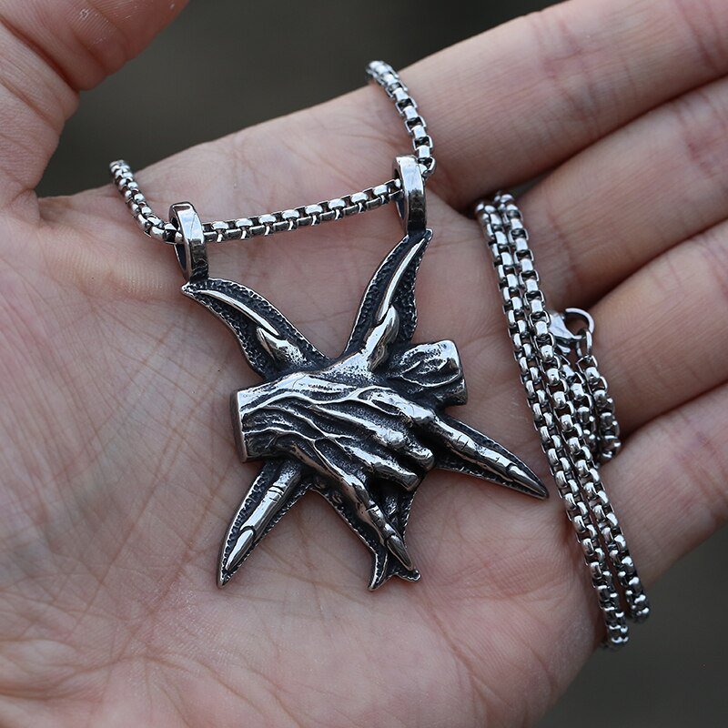 Devil Hands Pentagram Pendant Chrome Cult