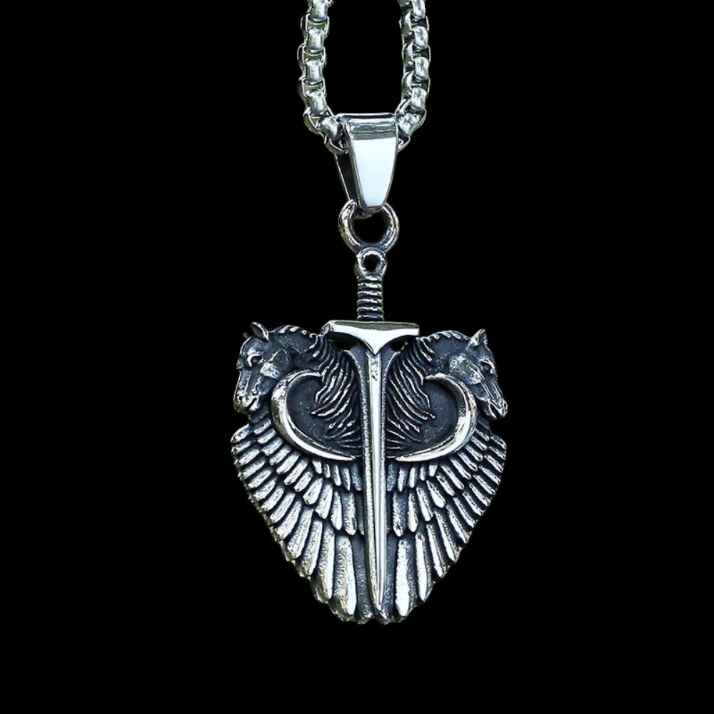 Double Headed Pegasus Horse Pendant - Chrome Cult