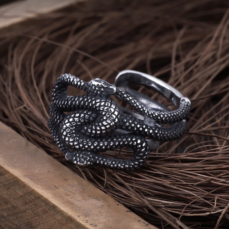 Double Snake Ring Oxidized Silver 12