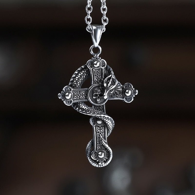 Dragon Budded Cross Skull Pendant