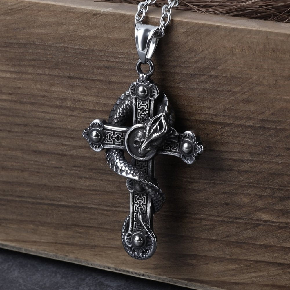 Dragon Budded Cross Skull Pendant