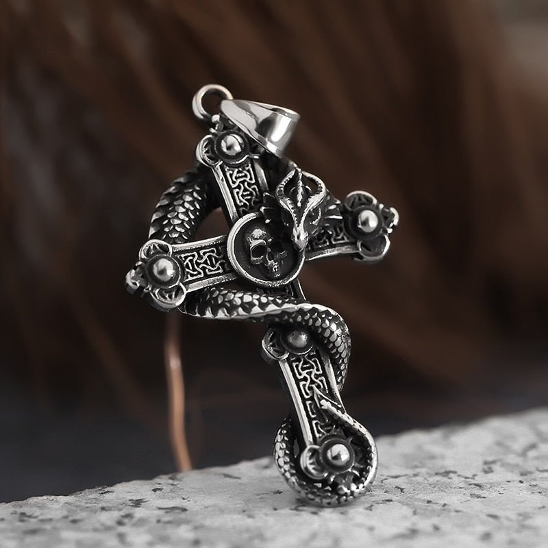 Dragon Budded Cross Skull Pendant