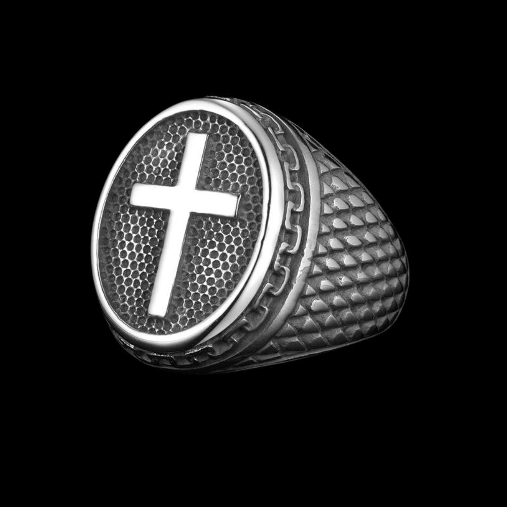 Dragon Scale Cross Ring - Chrome Cult