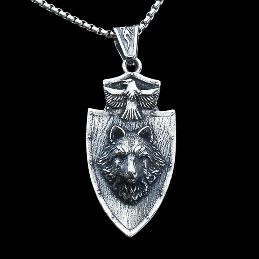 Eagle and Wolf Head Plaque Pendant - Chrome Cult