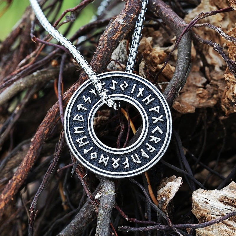 Elder Futhark Runes Wheel Pendant