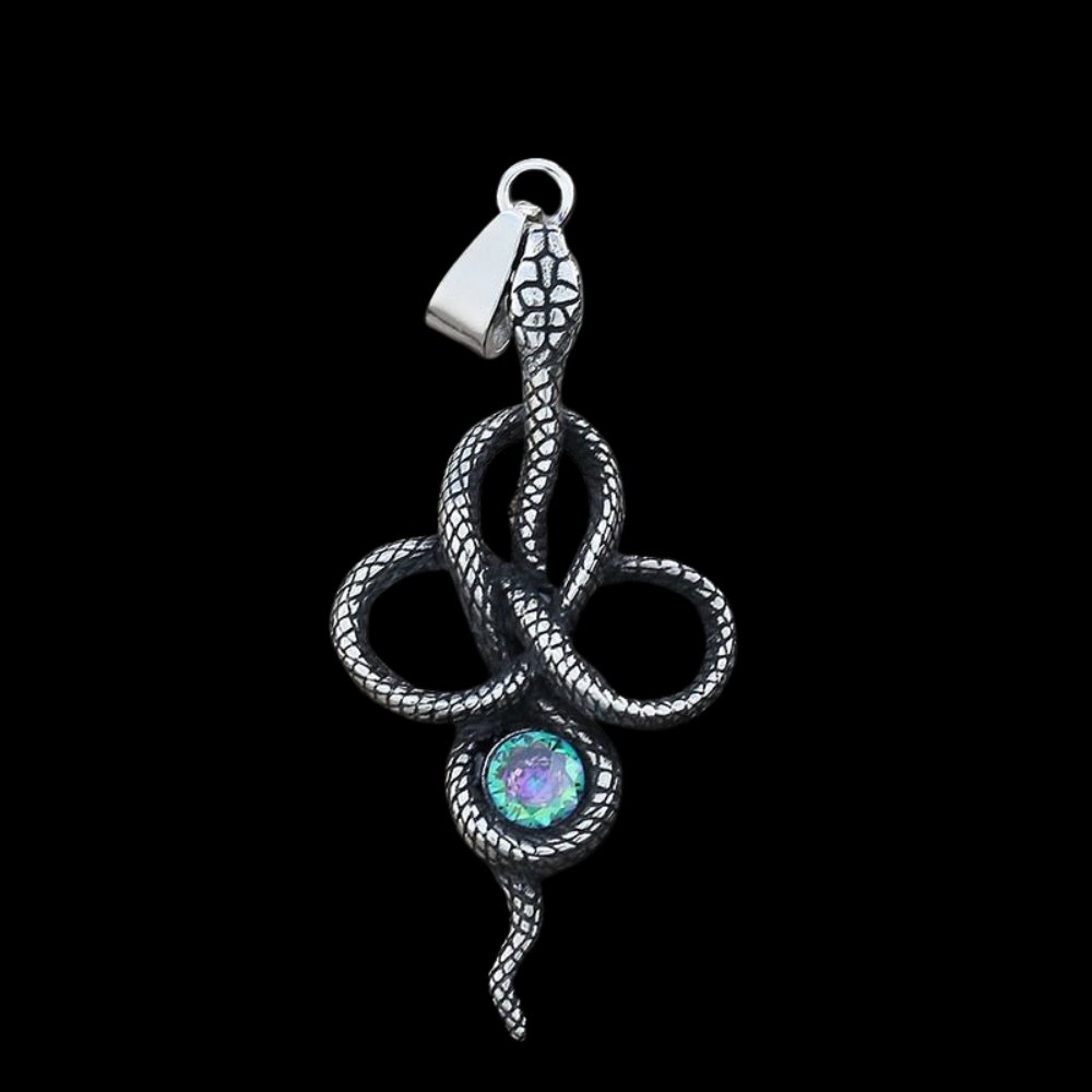 Entwined Snake Gemstone Pendant - Chrome Cult