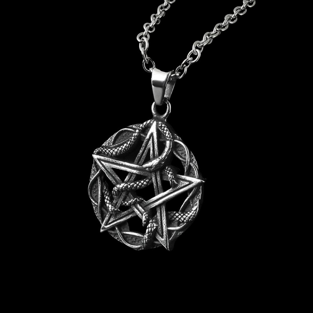 Entwined Snake Pentagram Pendant - Chrome Cult