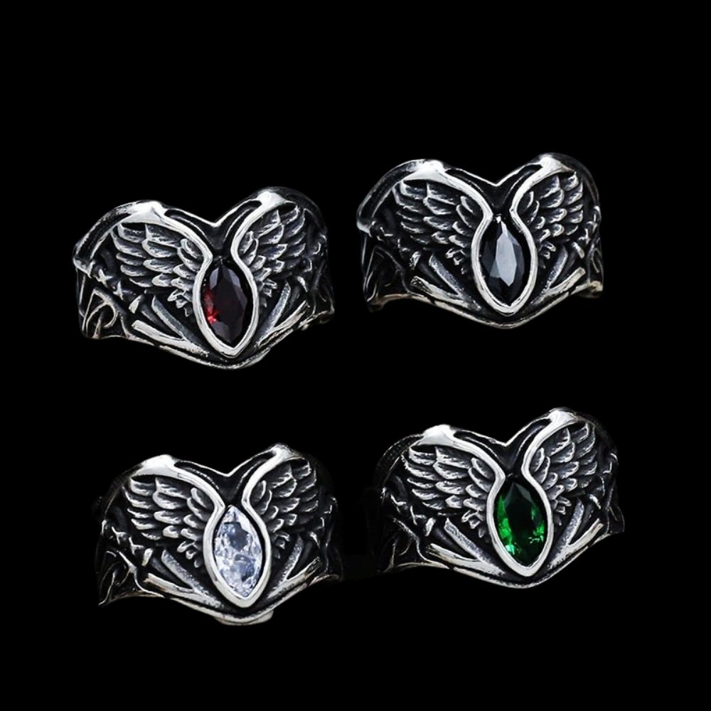 Fallen Angel Wing Demon Eye Ring - Chrome Cult