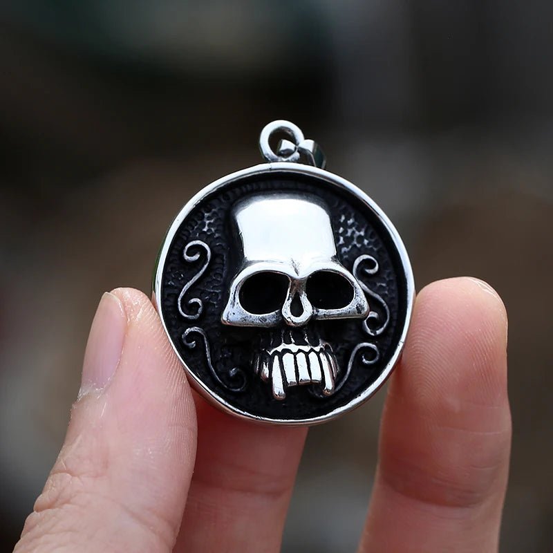 Fanged Skull Pendant - Chrome Cult