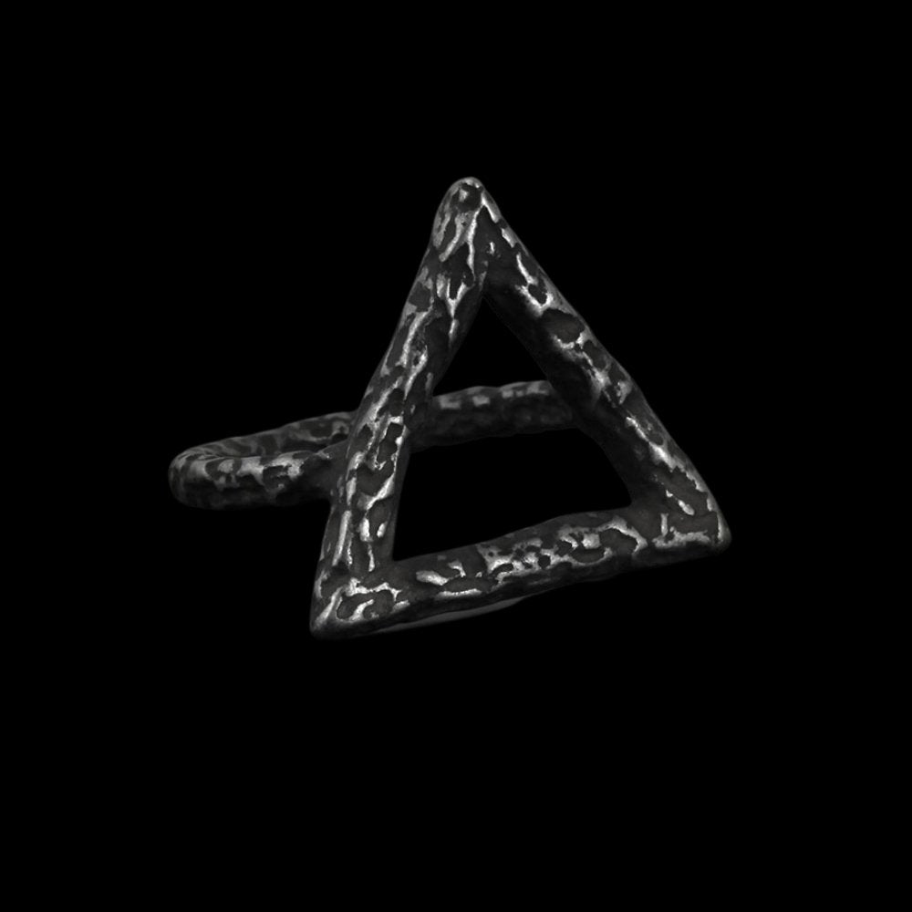 Fire Element Wicca Triangle Ring - Chrome Cult