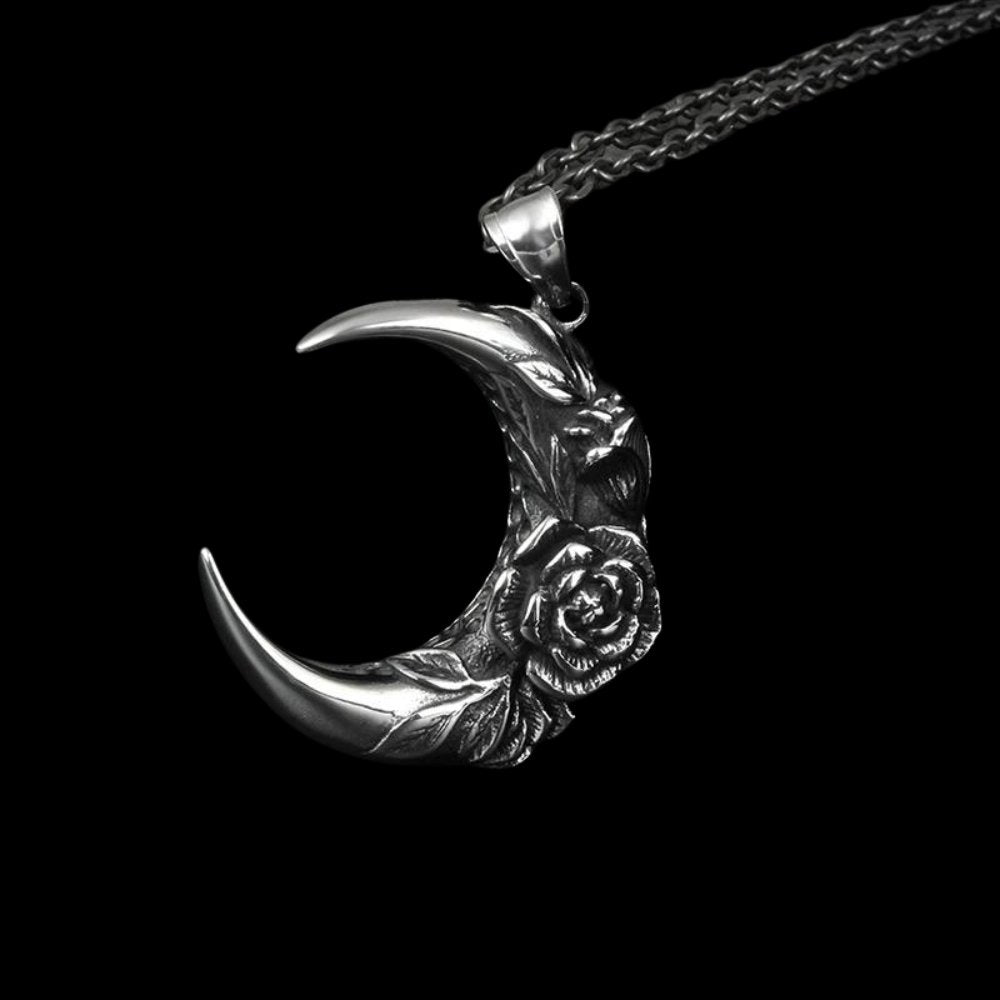 Floral Luna Moon Pendant - Chrome Cult