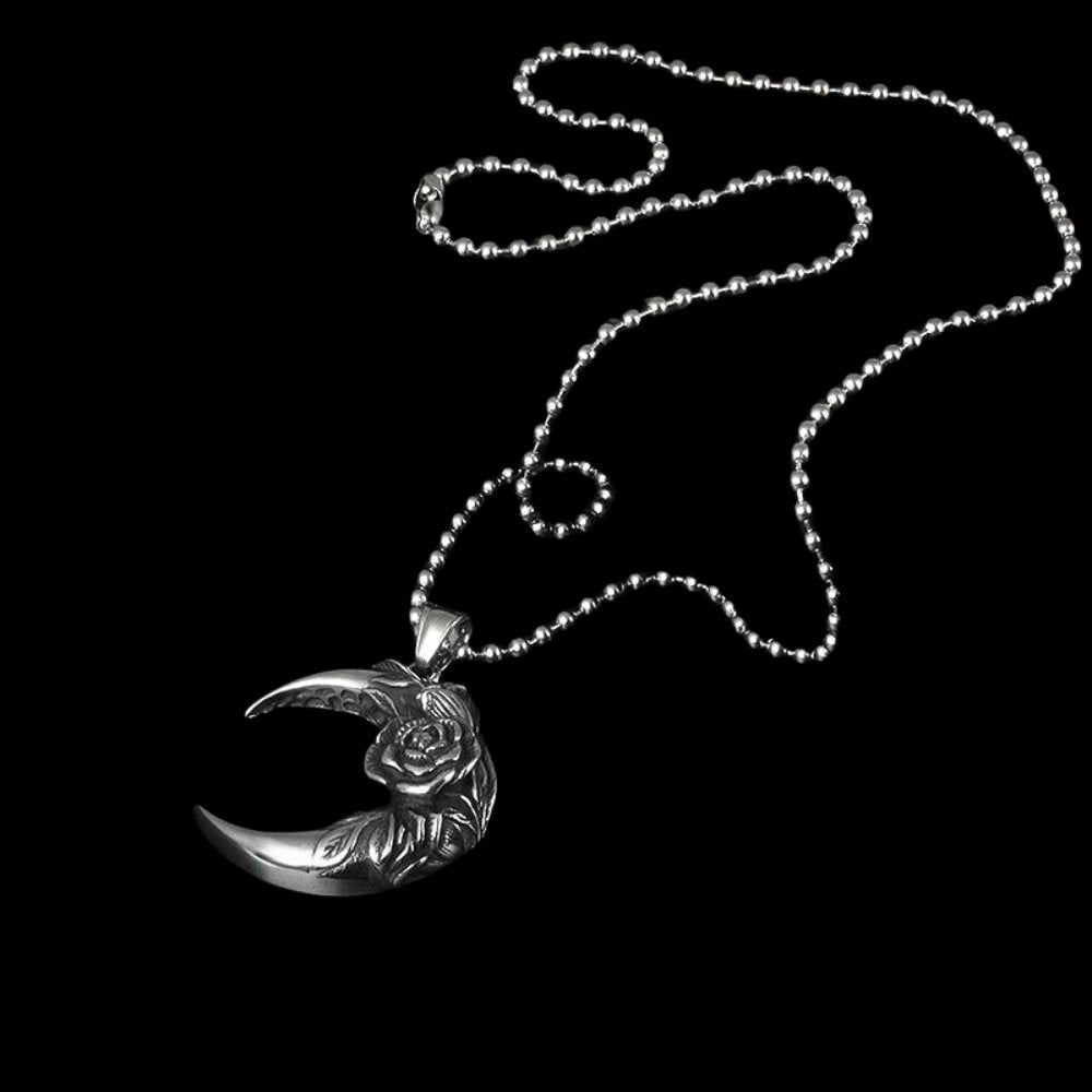 Floral Luna Moon Pendant - Chrome Cult