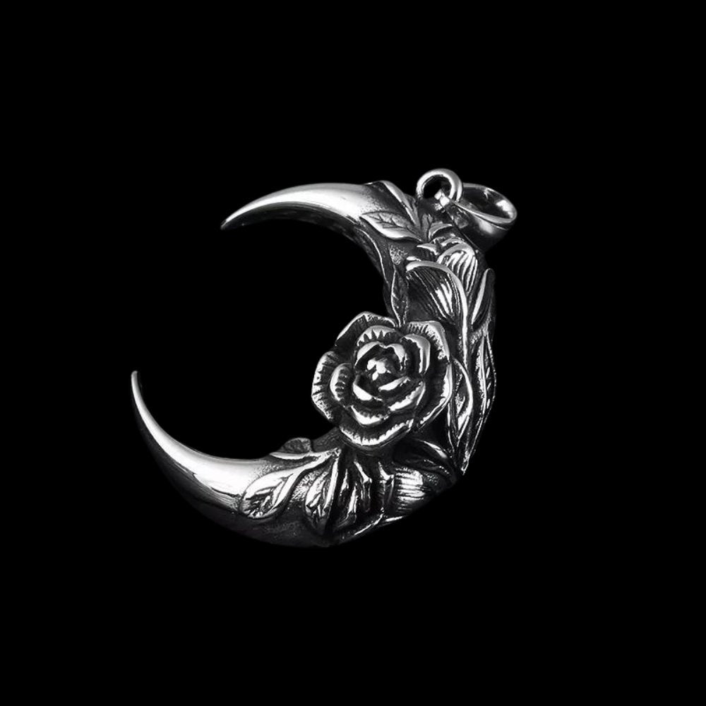 Floral Luna Moon Pendant - Chrome Cult
