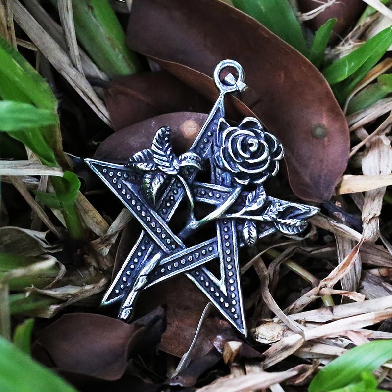 Floral Pentagram Pendant - Chrome Cult