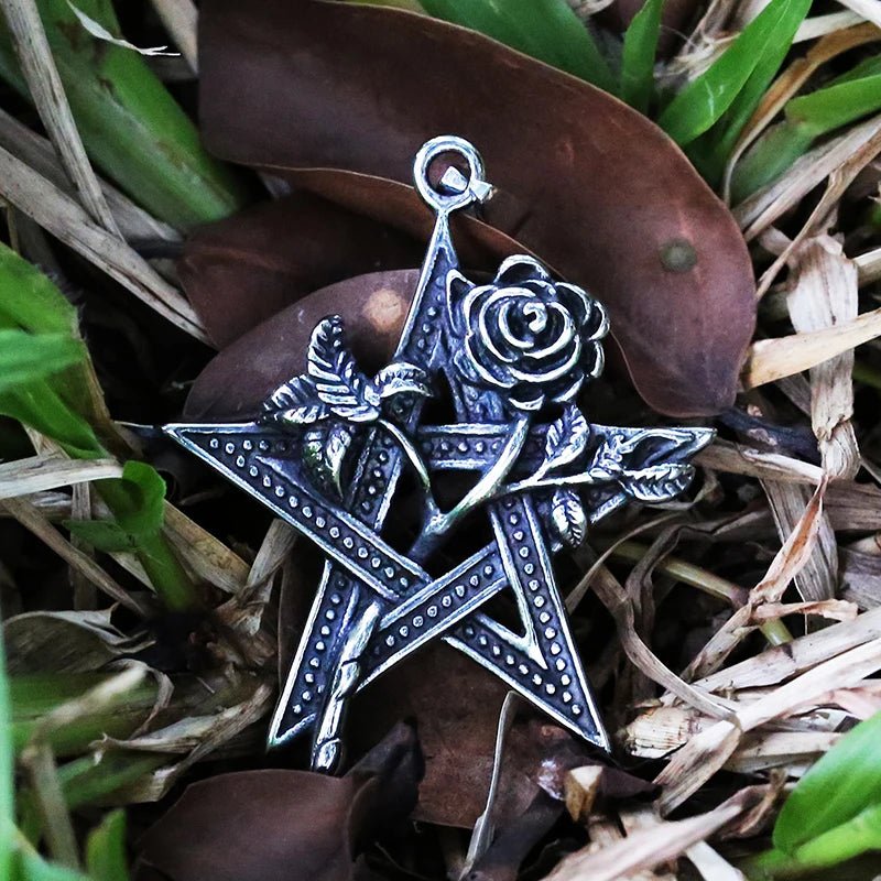 Floral Pentagram Pendant - Chrome Cult