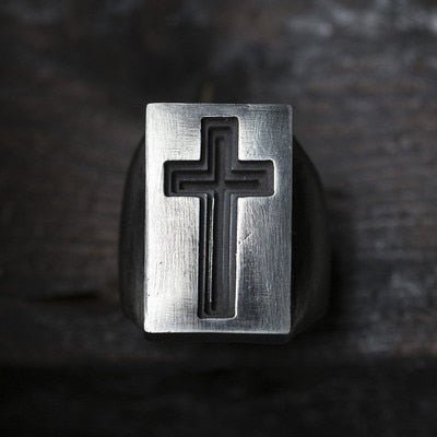 Gate Of Heaven Cross Ring - Chrome Cult