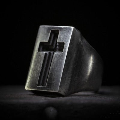 Gate Of Heaven Cross Ring - Chrome Cult