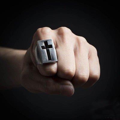 Gate Of Heaven Cross Ring - Chrome Cult