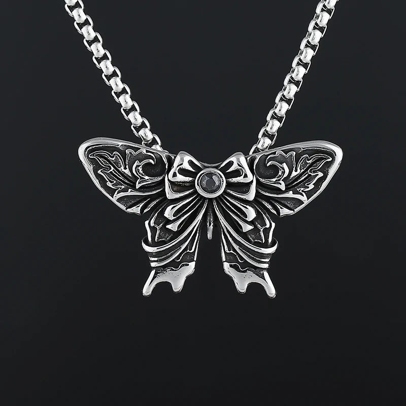Gem Butterfly Bow Pendant - Chrome Cult