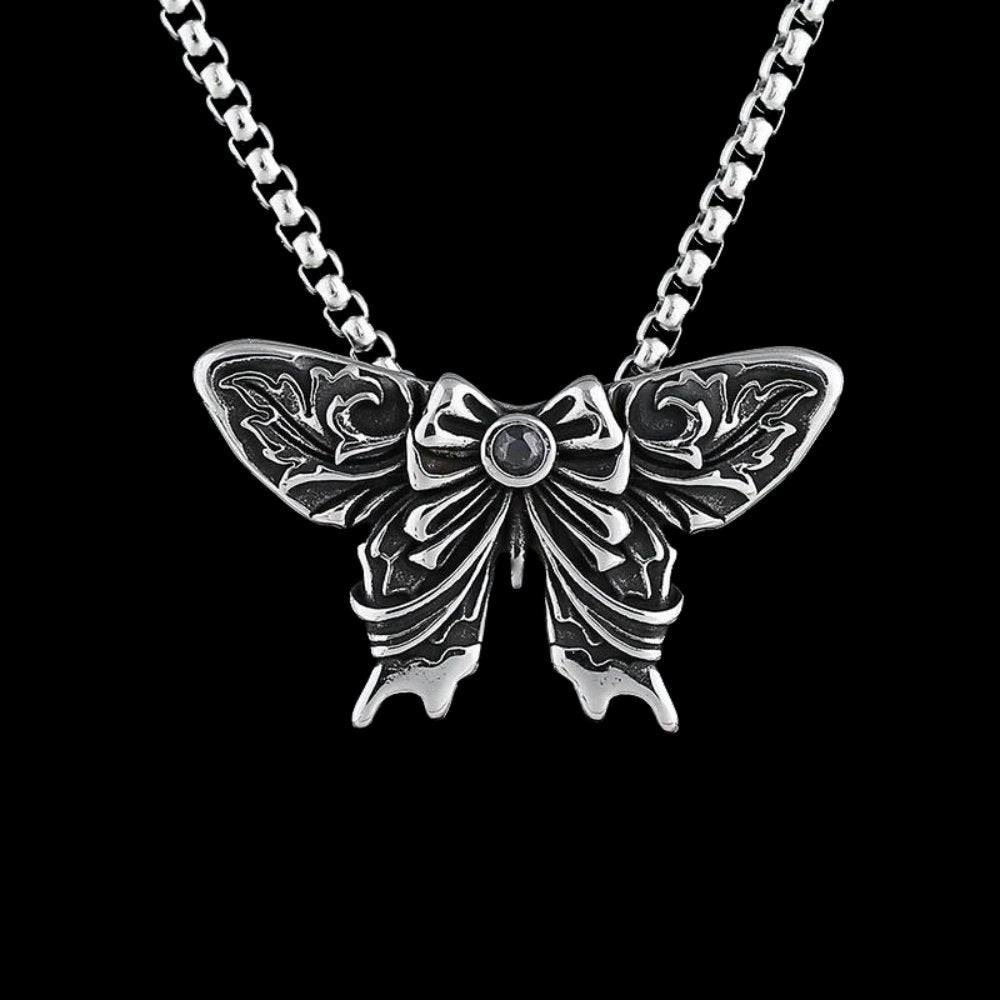 Gem Butterfly Bow Pendant - Chrome Cult