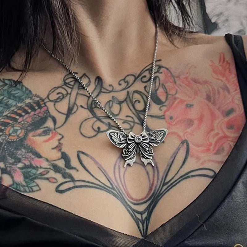 Gem Butterfly Bow Pendant - Chrome Cult