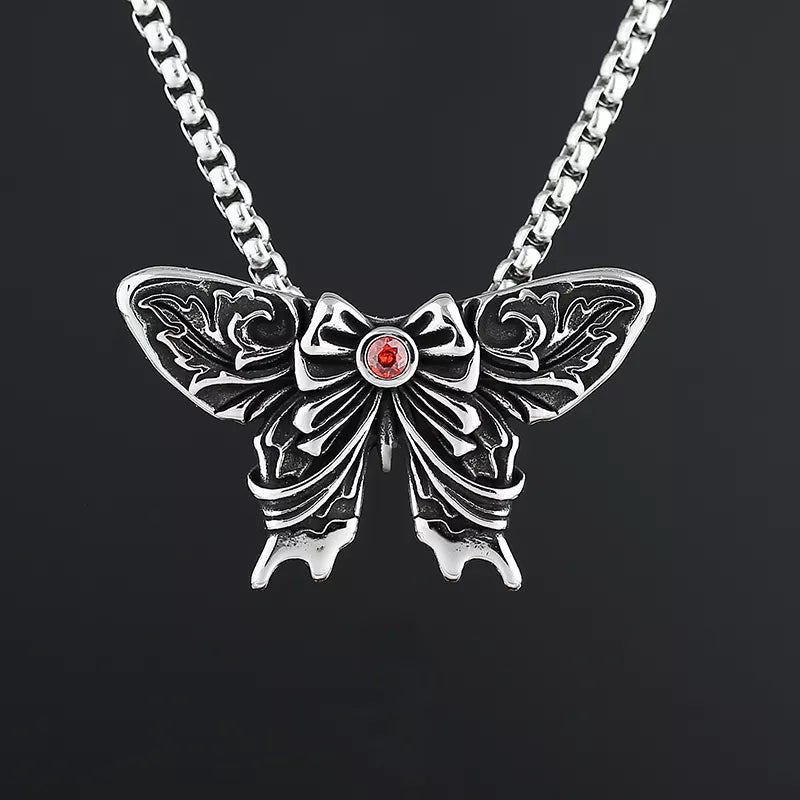 Gem Butterfly Bow Pendant - Chrome Cult