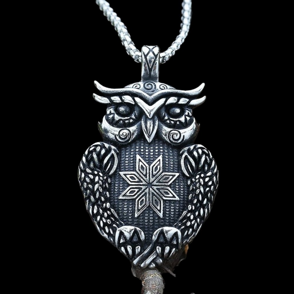 Geometric Flower Owl Pendant - Chrome Cult