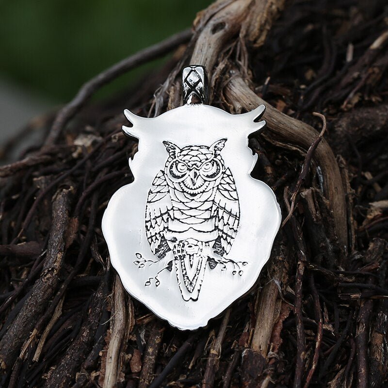 Geometric Flower Owl Pendant - Chrome Cult