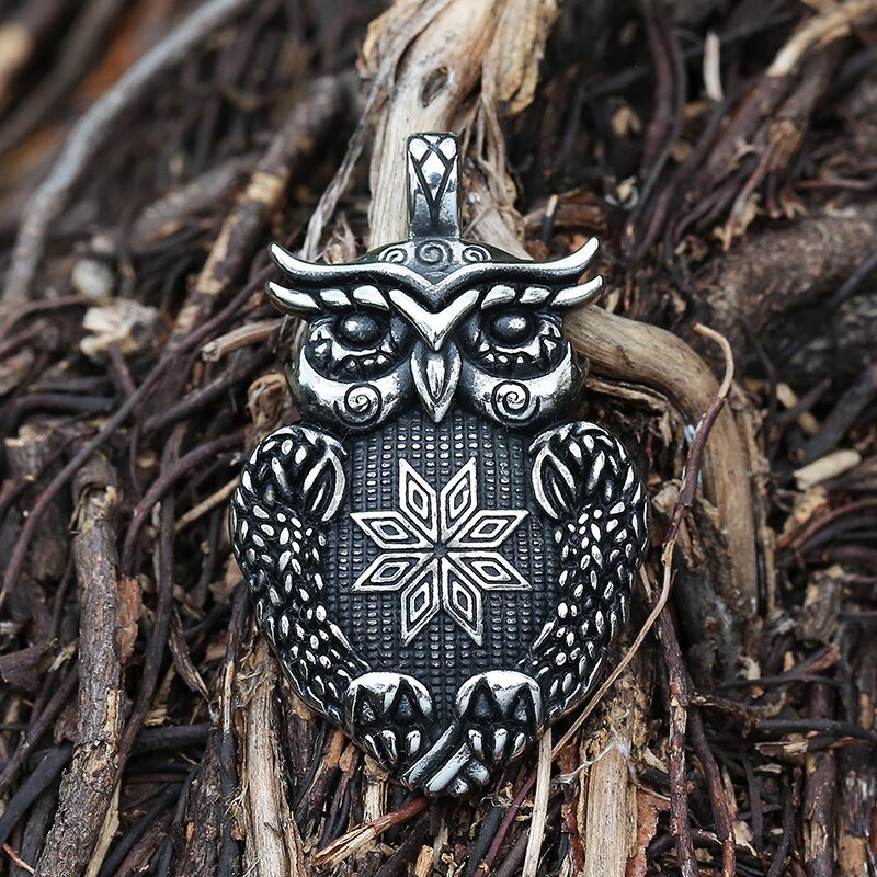 Geometric Flower Owl Pendant - Chrome Cult