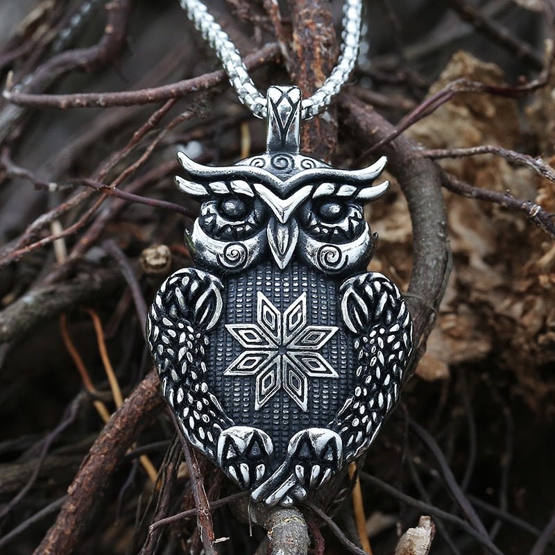 Geometric Flower Owl Pendant - Chrome Cult