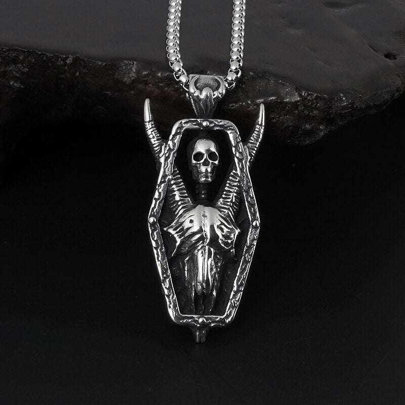 Goat Skeleton Skull Pendant - Chrome Cult