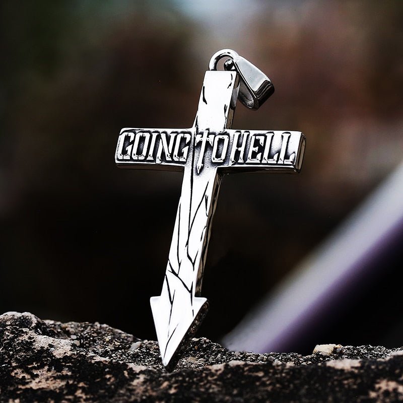 Going To Hell Arrow Cross Pendant | Stainless Steel Gothic Jewelry