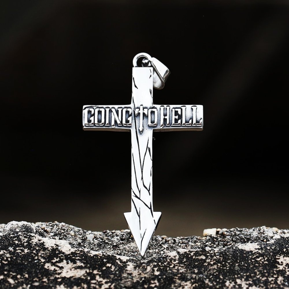 Going To Hell Arrow Cross Pendant - Chrome Cult