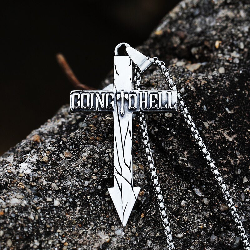 Going To Hell Arrow Cross Pendant | Stainless Steel Gothic Jewelry