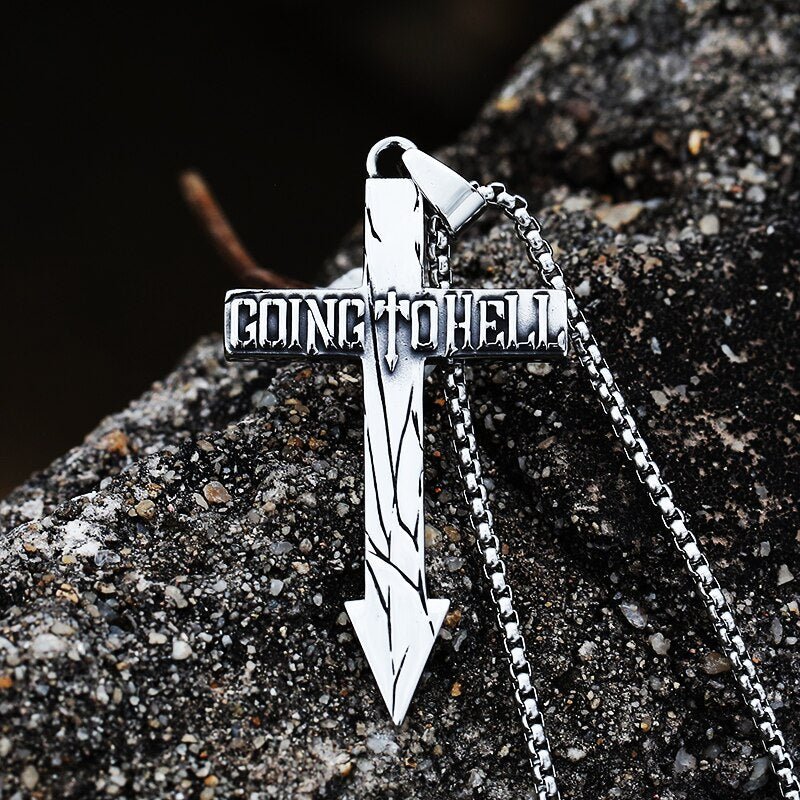 Going To Hell Arrow Cross Pendant - Chrome Cult