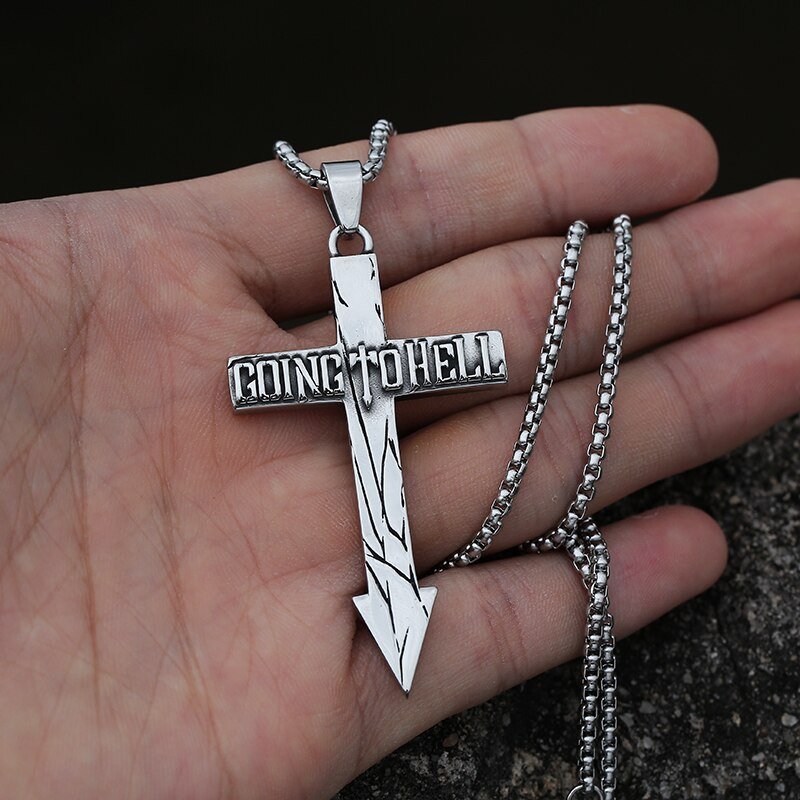 Going To Hell Arrow Cross Pendant - Chrome Cult