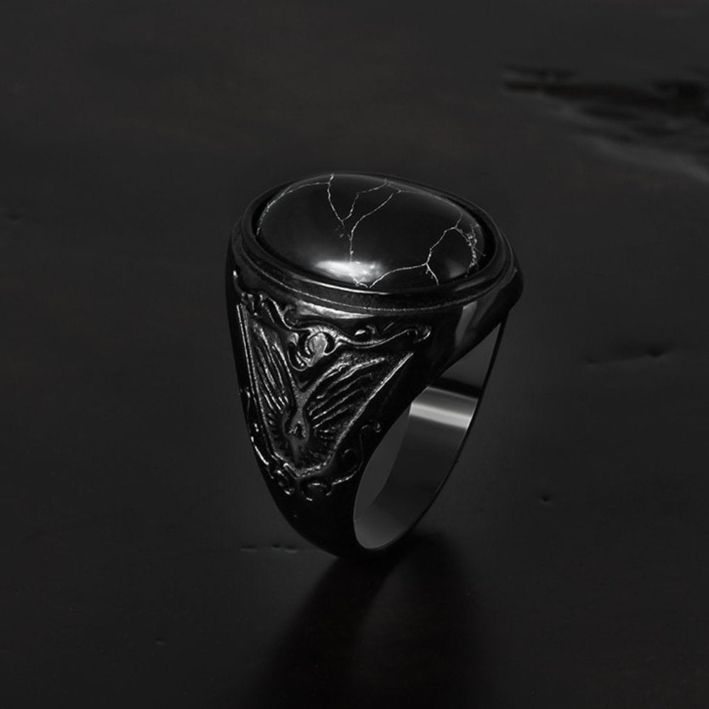 Gothic Black Marble Gemstone Ring - Chrome Cult