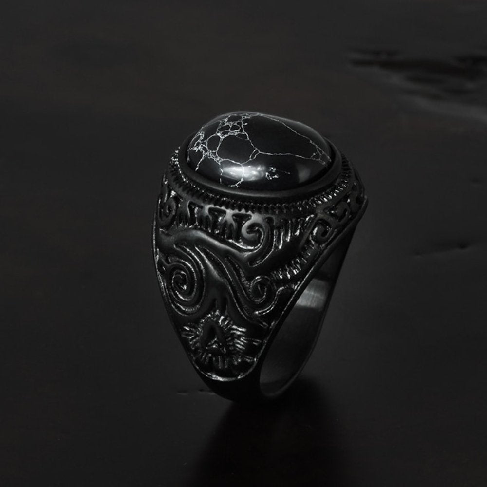 Gothic Black Marble Gemstone Ring - Chrome Cult