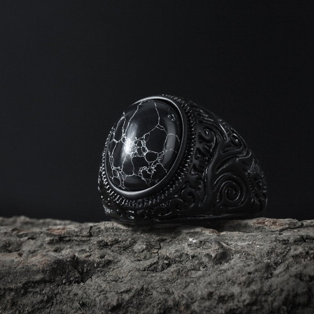 Gothic Black Marble Gemstone Ring – Chrome Cult