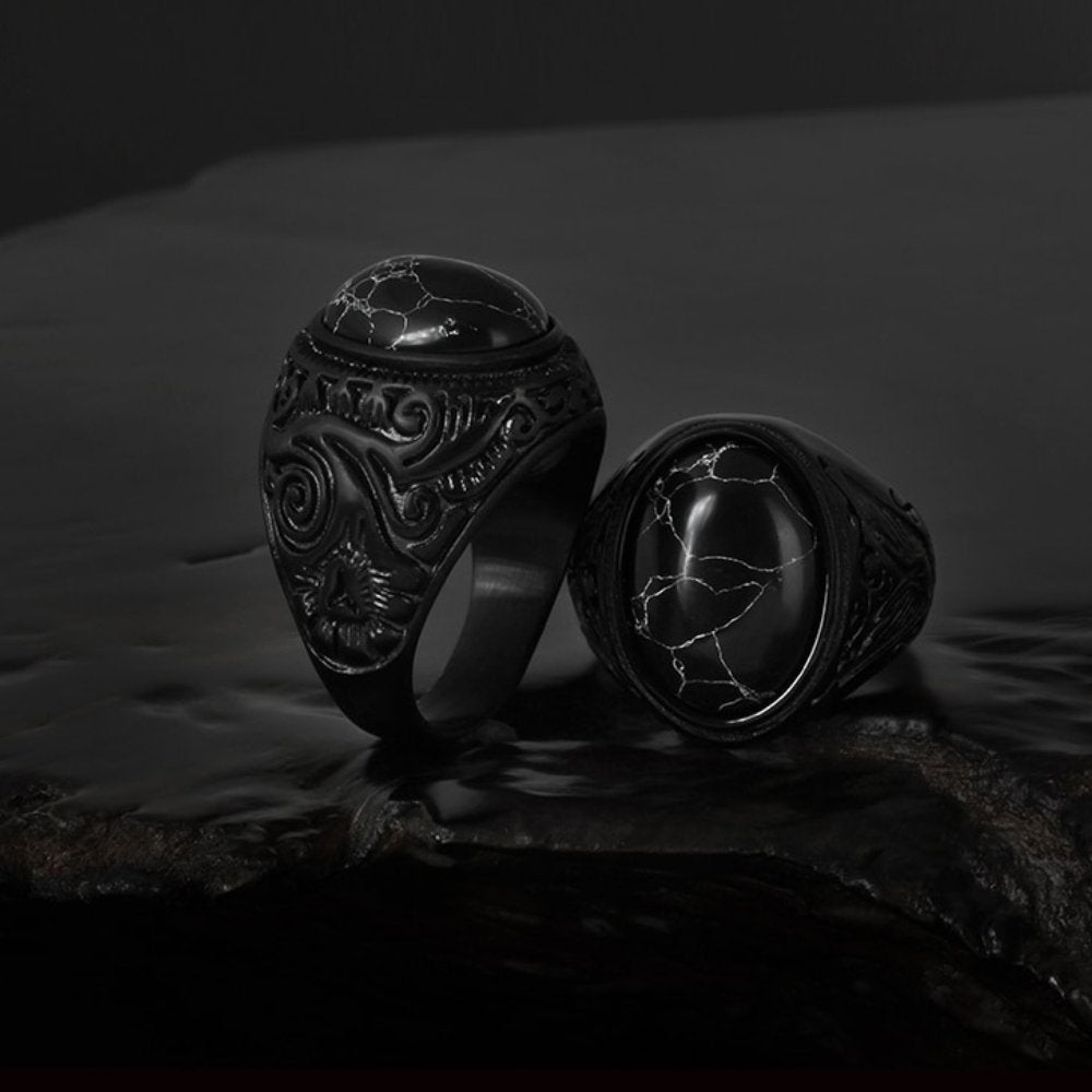 todayful Gem Stone Ring BLK ブラック Gothic Black Marble Gemstone Ring | Stainless Steel Gothic Jewelry