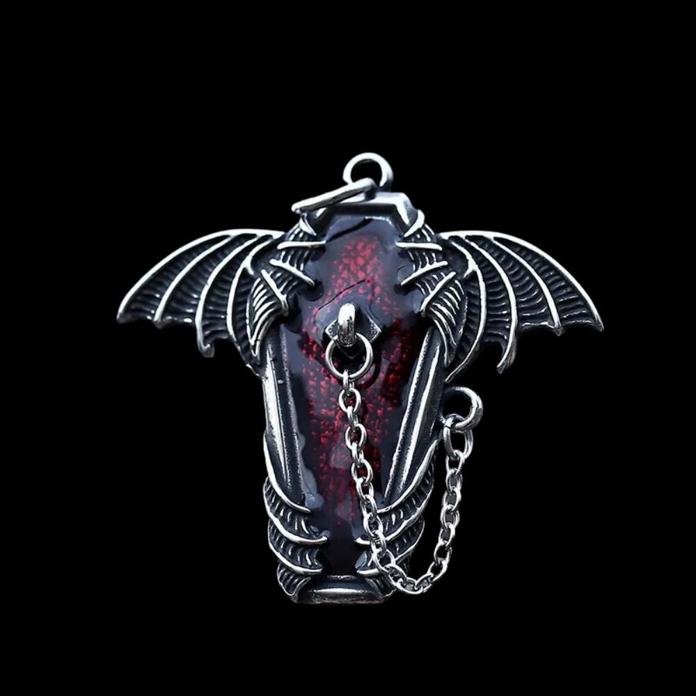 Gothic Coffin Bat Wings Pendant - Chrome Cult